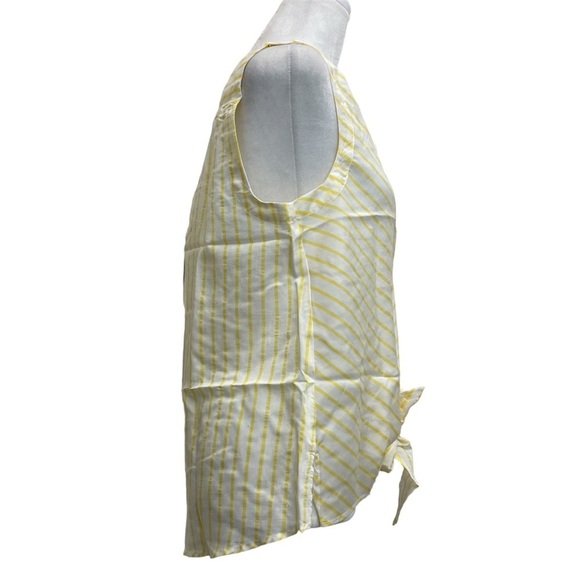 Maeve Butter Yellow & White Striped Button Up Tie Waist Sleeveless Blouse - Picture 4 of 9